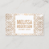 Handgestempeld koperen en witte patroon visitekaartje (Voorkant)