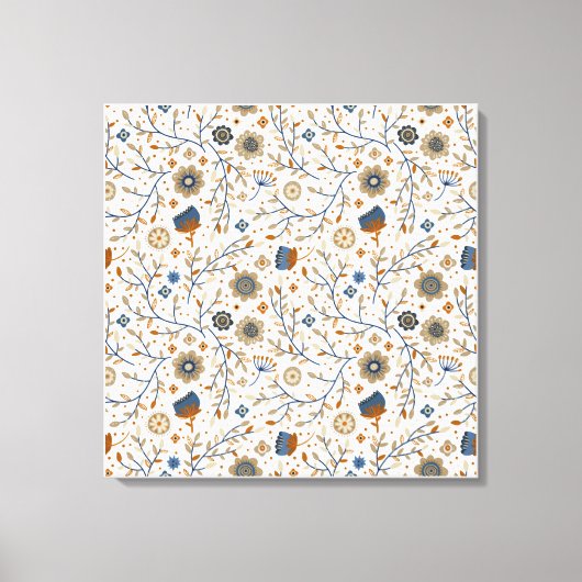  handgetekend bloemmotief in blauw, Sinaasappel Canvas Afdruk (Voorkant)