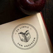  handgetekend boek rond bibliotheek ex libris 	rubberstempel