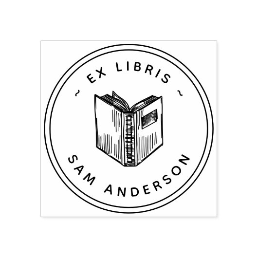 handgetekend boek rond bibliotheek ex libris 	rubberstempel (Afrduk)