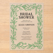 handgetekend botanisch Vrijgezellenfeest Acryl Uitnodigingen (Voorkant)