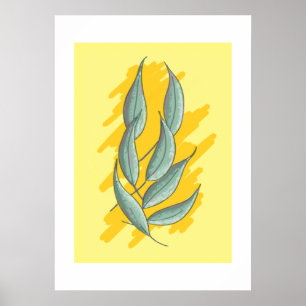 Handgetekend groen eucalyptusblad. poster