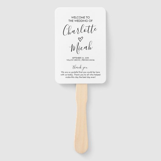 Handgetekend Hart Trouwprogramma Handwaaier (Voorkant)