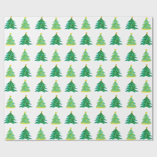 Handgetekend kerstboompatroon cadeaupapier (Vlak)