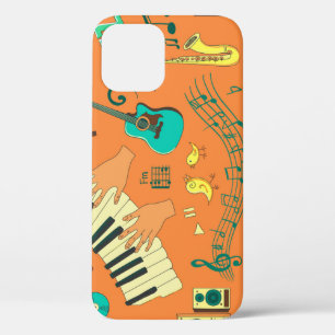 Handgetekend kleurrijk muziekpatroon iPhone 12 hoesje