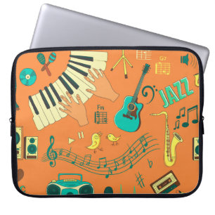 Handgetekend kleurrijk muziekpatroon laptop sleeve