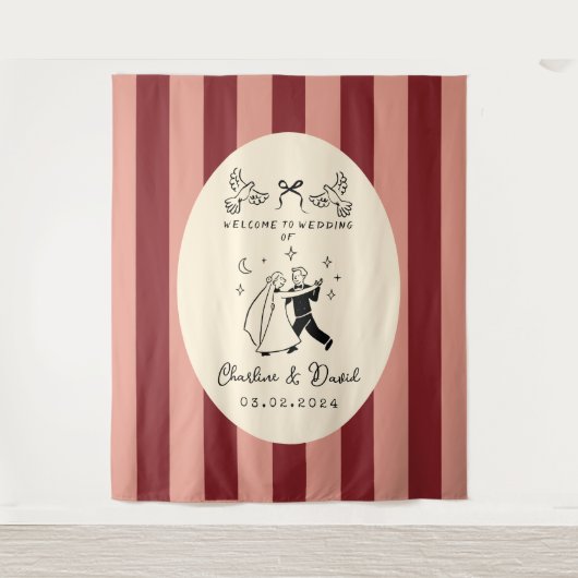 Handgetekend krabbel-huwelijks-welkomstbord wandkleed (Voorkant)