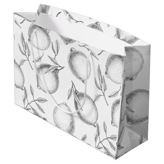 Handgetekend Lemon-patroon Groot Cadeauzakje (Achterkant Gekanteld)