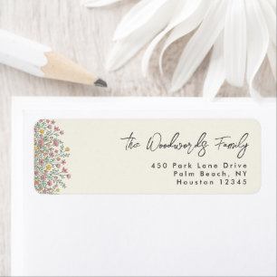 Handgetekend retouradres met wilde bloemen etiket