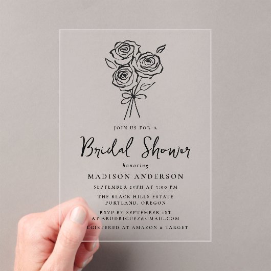  handgetekend rozenboeket Vrijgezellenfeest Acryl Uitnodigingen (Insitu (Draagbaar))