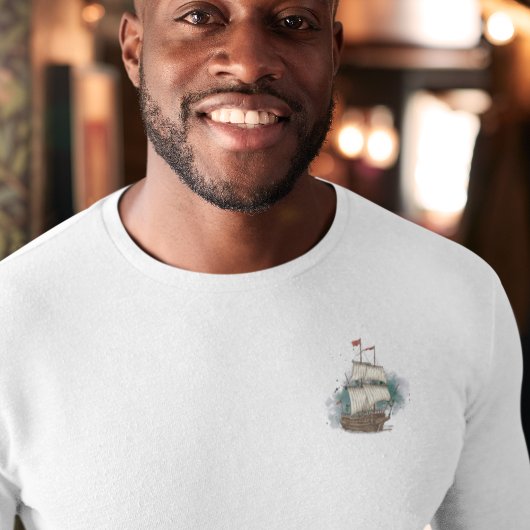 Handgetekend schip in bow Wave on Splash Backgroun T-shirt