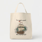 Handgetekend schip in bow Wave on Splash Backgroun Tote Bag (Voorkant)