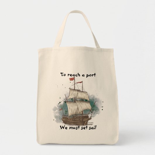 Handgetekend schip in bow Wave on Splash Backgroun Tote Bag (Voorkant)