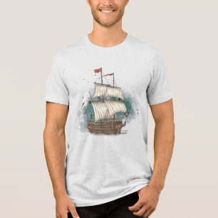 Handgetekend Schip Tri-Blend Shirt