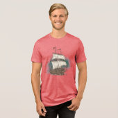 Handgetekend Schip Tri-Blend Shirt (Voorkant volledig)