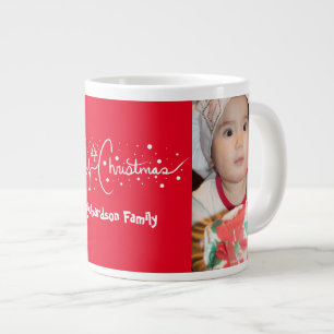 Handgetekend script Merry Christmas Sneeuw Extra Grote Beker