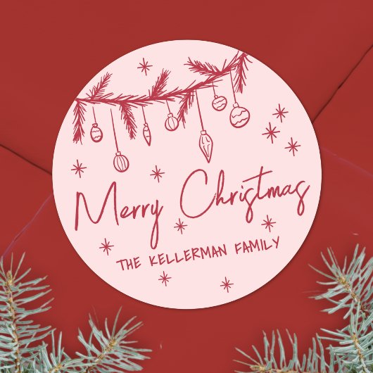 Handgetekend Vrolijk Kerstfeest Ronde Sticker