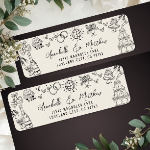 Handgetekend Whimsical Retouradres voor Huwelijksc Etiket