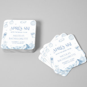Handgetekend Winter Après-Ski Bachelorette-feestje Vierkante Kartonnen Onderzetter