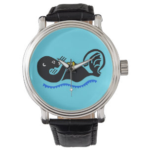 Handgetekend - Zeeen OTTER - Natuur -Blauw Horloge