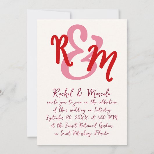 Handgetekende Ampersand Initialen bruiloft Kaart (Voorkant)