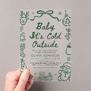 Handgetekende Baby It's Cold Outside Baby Shower Acryl Uitnodigingen