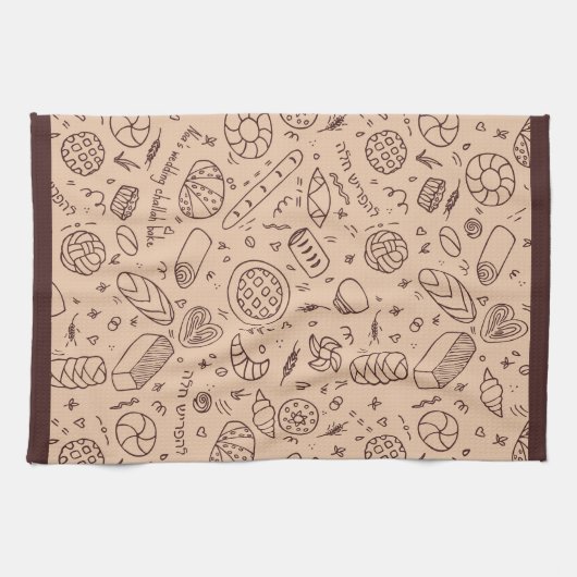Handgetekende Bakkerij Patroon Challah Theme Theedoek (Horizontaal)