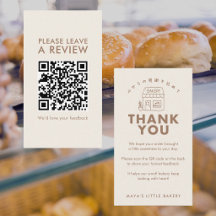 Handgetekende bakkerijhuis laat een review QR-code