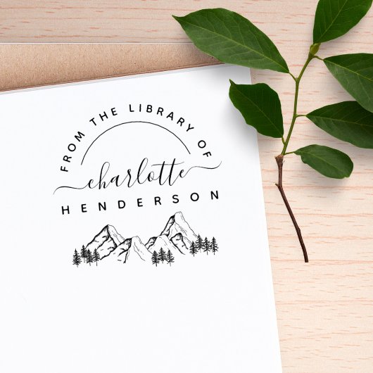 Handgetekende bergen modern uit het bibliotheekboe 	rubberstempel