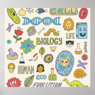 Handgetekende biologie, illustratie poster