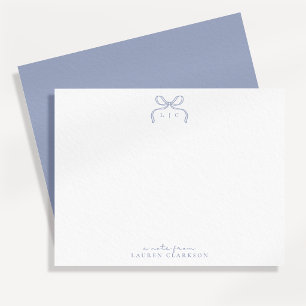 Handgetekende blauwe strik monogram notitiekaart kaart
