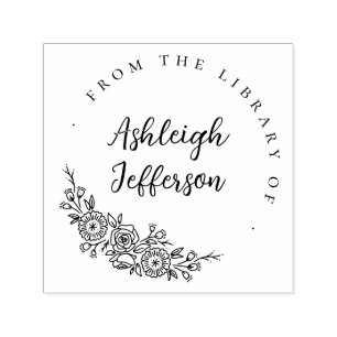 Handgetekende bloemen aangepaste bibliotheek van a zelfinktende stempel