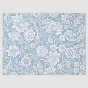 Handgetekende bloemen, Blauw Grijs Wit Botanische Tissuepapier