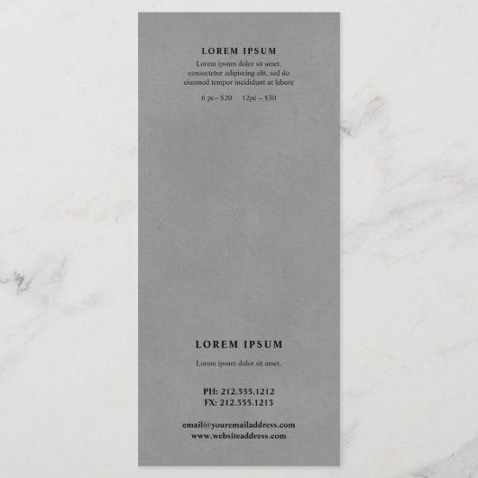 handgetekende bloemen, grijze bloemmenu of prijsli menu (Achterkant)