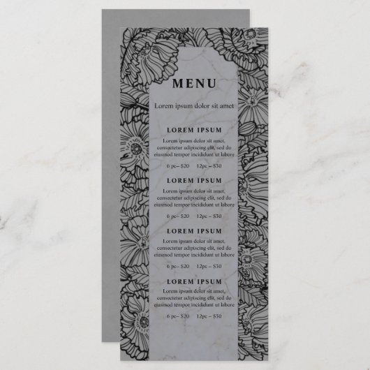 handgetekende bloemen, grijze bloemmenu of prijsli menu (Voorkant / Achterkant)