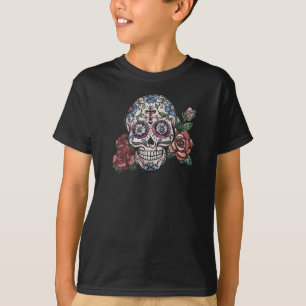 Handgetekende bloemenschedel Dia de los Muertos T-shirt