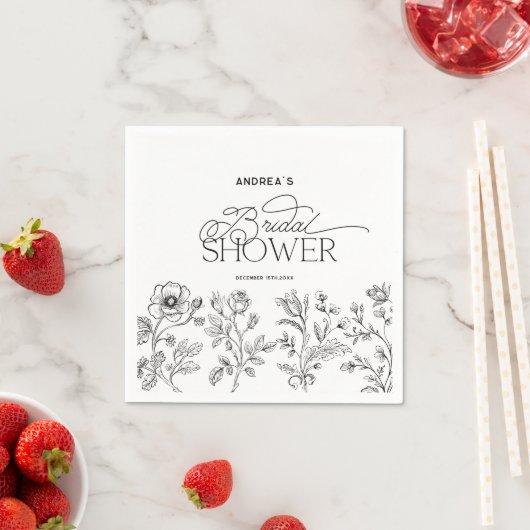 Handgetekende Bloemrijke Elegante Moderne Bruidsdo Servet (Insitu)