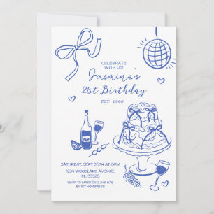 Handgetekende Blue Disco Ball & Cake Trendy Verjaa Kaart