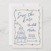 Handgetekende Blue Wedding Save The Date (Voorkant)