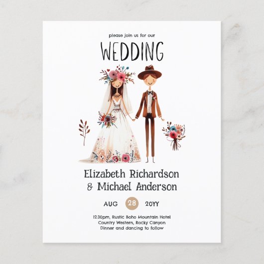 Handgetekende Boho bruid bruidegom grappige bruilo (Voorkant)