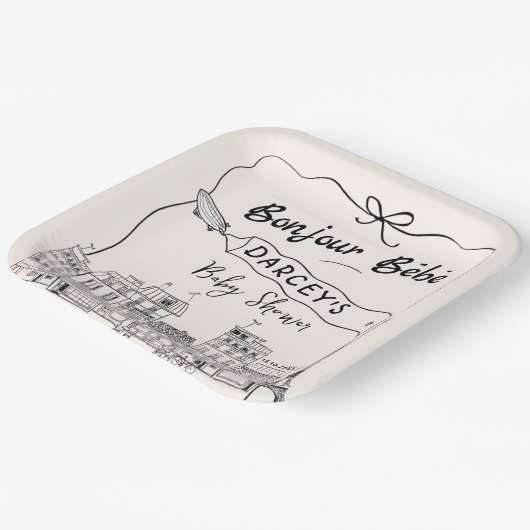 Handgetekende Bonjour Bebe Frans Baby shower Papieren Bordje (Gebogen)