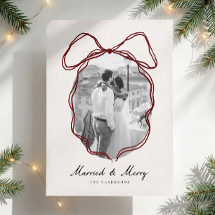 Handgetekende Boog Frame Nieuw Getrouwd Kerst Foto Kaart