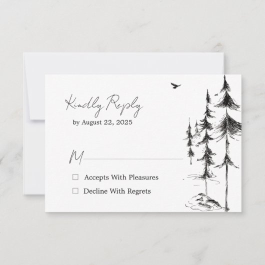 Handgetekende bos- en bergbestemming bruiloft RSVP kaartje (Achterkant)