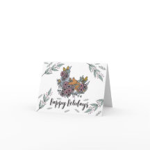 Handgetekende bosvos bloem-maan kerstkaart