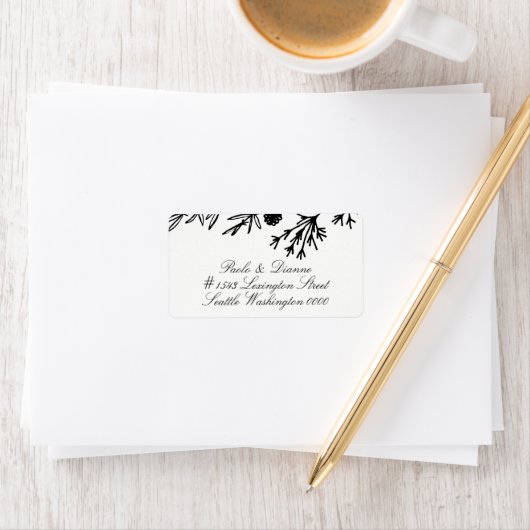 Handgetekende botanische bladeren Weddenschapsadre Etiket (Insitu)