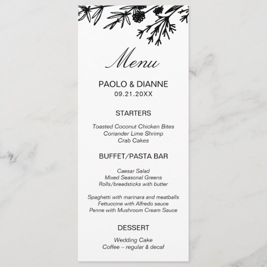 Handgetekende Botanische Leaves Menu Kaart (Voorkant)