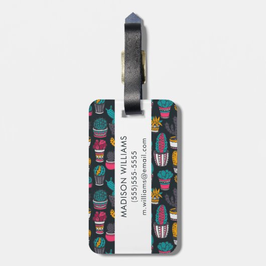 Handgetekende cactus in Schetsenstijlpatroon Bagagelabel (Achterkant verticaal)