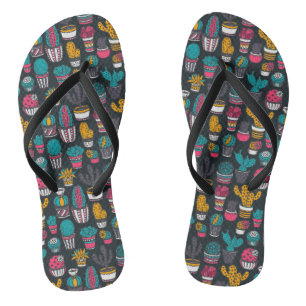 Handgetekende cactus in Schetsenstijlpatroon Teenslippers