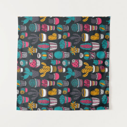 Handgetekende cactus in Schetsenstijlpatroon Wandkleed (Voorkant)