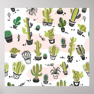 Handgetekende cactus: naadloos. poster